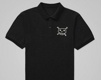 Piraten-Symbol-Schädel und Knochen besticktes Logo-Herren-Baumwoll-klassisches Polo-Shirt