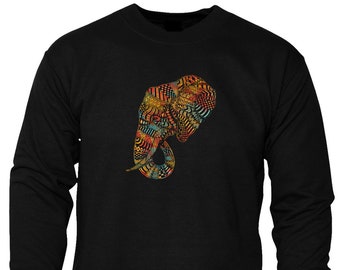 Ethno Stil Elefant Kopfkunst Unisex Herren Baumwolle Trendy bedruckt schwarz Sweatshirt Pullover Pullover