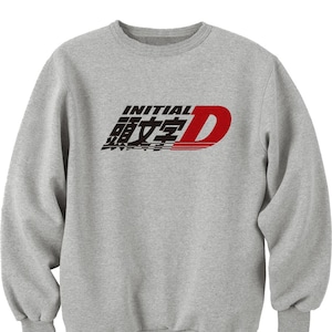 Initial D Anime Manga Slogan Logo Unisex Men&#39;s Cotton Trendy Printed Grey Sweatshirt Jumper Pullover