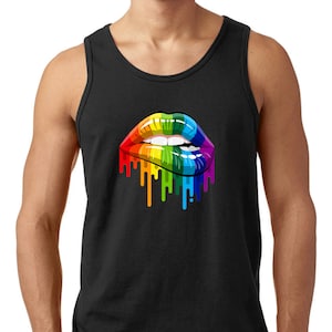 Kissing Rainbow Lips Pride Men's Cotton Trendy Printed Tank Top Sleeveless Tee