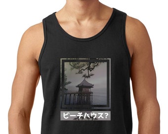 Japanese Osaka Tokyo Old Graphic Vaporwave Anime Art Men's Cotton Trendy Printed Tank Top Sleeveless Tee