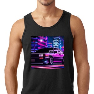 Synthwave Tokyo Night Street Car Art Herren Baumwolle Trendy Bedrucktes Tank Top Ärmelloses T-Shirt