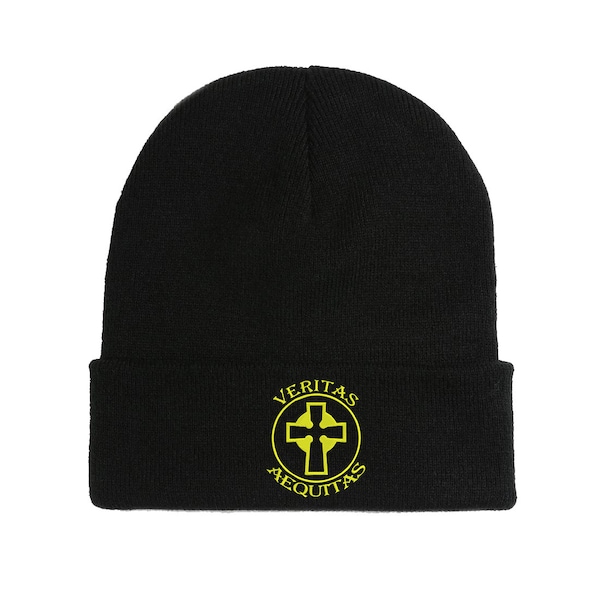 Veritas Aequitas  Truth Justice Movie Slogan Cross Logo Embroidered Beanie Hat Winter Autumn Cap Warm Soft Comfortable