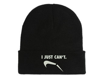 I Just Can't Funny Parody Logo Embroidered Beanie Hat Winter Autumn Cap Warm Soft Comfortable