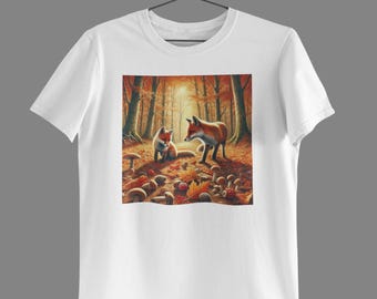 Forest Foxes Men's Unisex Women's Printed Cotton T-shirt Top Tee