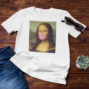 Mona Lisa Bubble Gum Funny Parody Printed Cotton T-shirt Top Tee Men's Women's