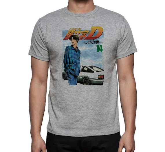 Initial D Anime Manga Takumi Fujiwara Logo Cotton Printed Gray T-shirt Top  Tee