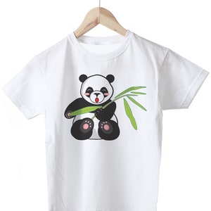 Cartoon Panda con bambú divertido lindo unisex niños niños niños algodón de moda impreso camiseta blanca Top Tee