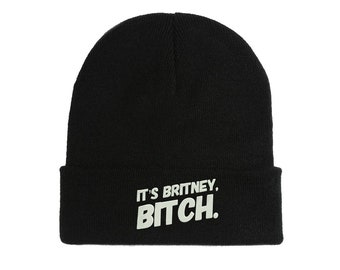 It's Britney Bitch Office Slogan Funny Embroidered Beanie Hat Winter Autumn Fall Cap Warm Soft Comfortable