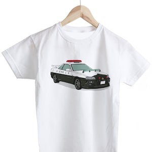 Camiseta unisex de algodón con estampado blanco de la marca Tokyo Drift GTR para niños y niñas, con diseño de coche de policía japonés, estilo JDM