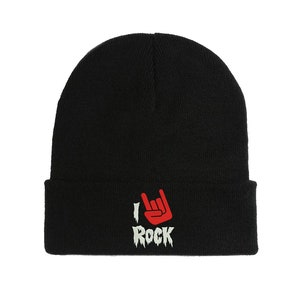 I Love Rock Music Lover Embroidered Beanie Hat Winter Autumn Cap Soft Comfortable