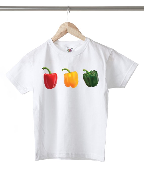 Colorful Paprika Vegetables Lover Unisex Kids Girls Boys Cotton Trendy  Printed White T-shirt Top Tee