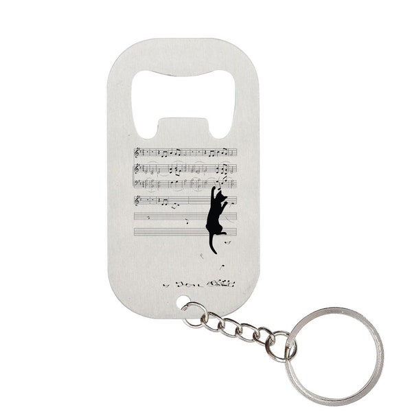 Cat Stealing Music Funny Printed Bottle Opener Key Chain Stainless Steel