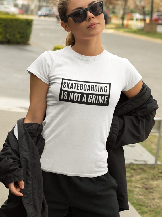 Skateboarding is Not A Crime Printed Cotton T-shirt Top Tee Men's