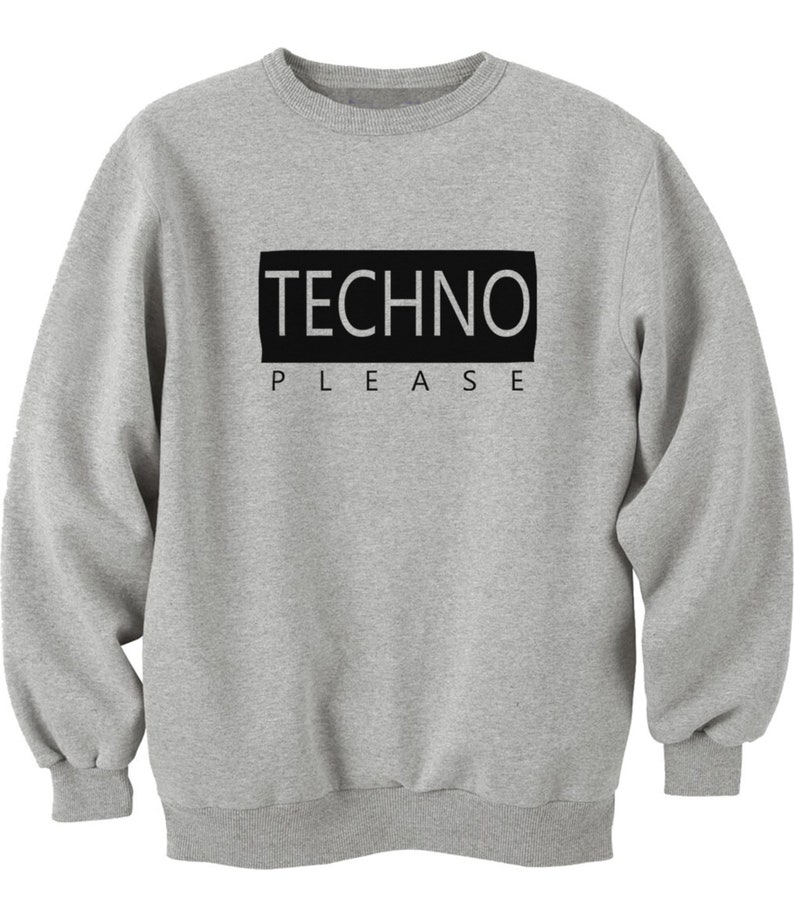 Techno Please Record Label Styled Logo Unisex Men/'s Cotton Trendy Printed Grey Sweatshirt Jumper Pullover