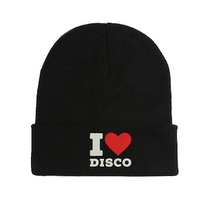 I Love Disco Music Embroidered Beanie Hat Winter Autumn Fall Cap Warm Soft Comfortable