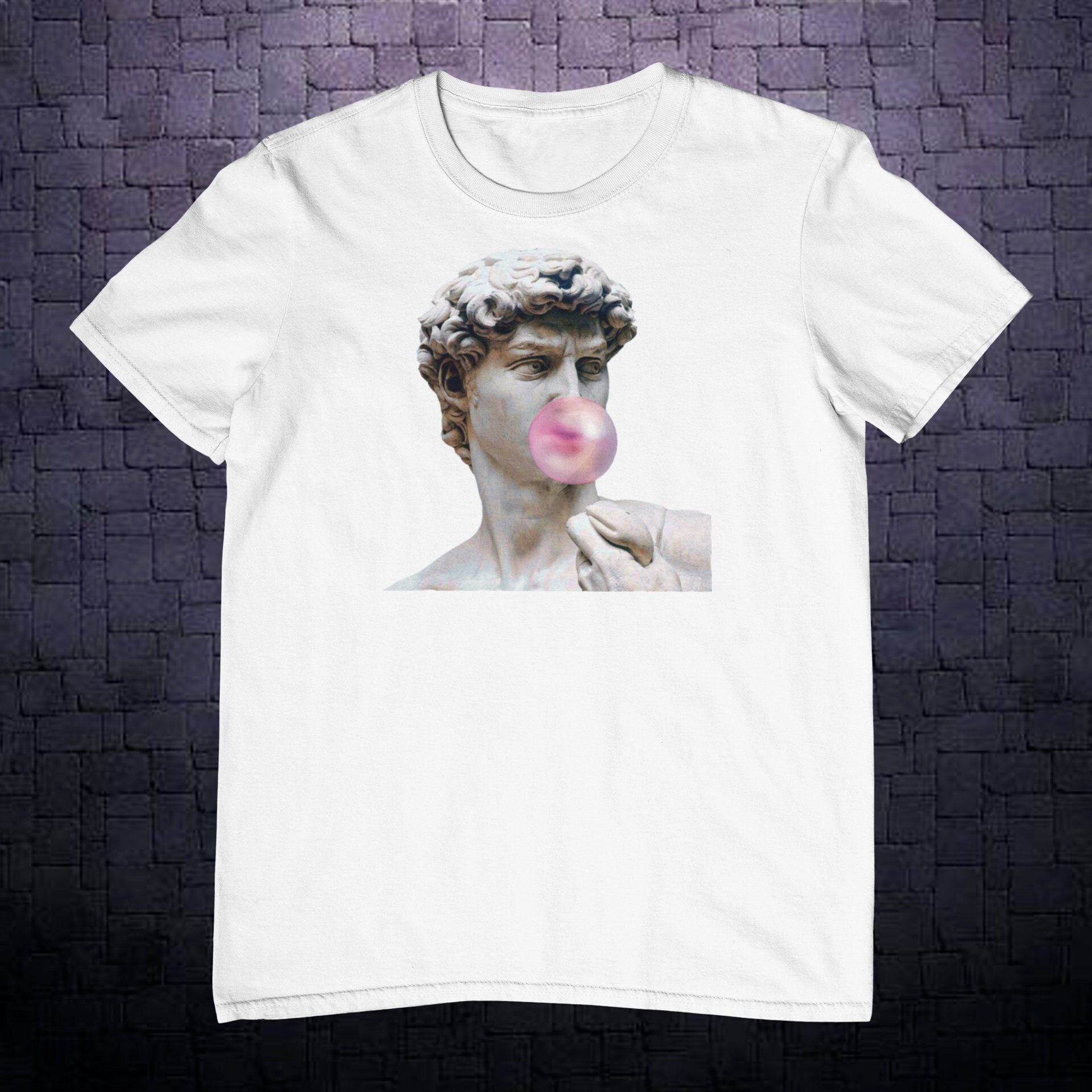Bubble Gum Roman Greek Statue Vaporwave Aesthetics Herren Baumwolle Weiß T-shirt Top Tee