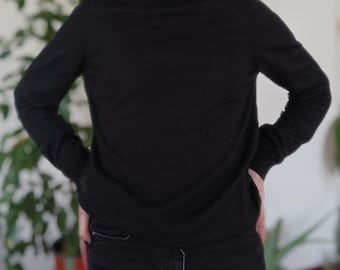 Pull à col roulé unisexe Hugo Boss vintage noir en pure laine