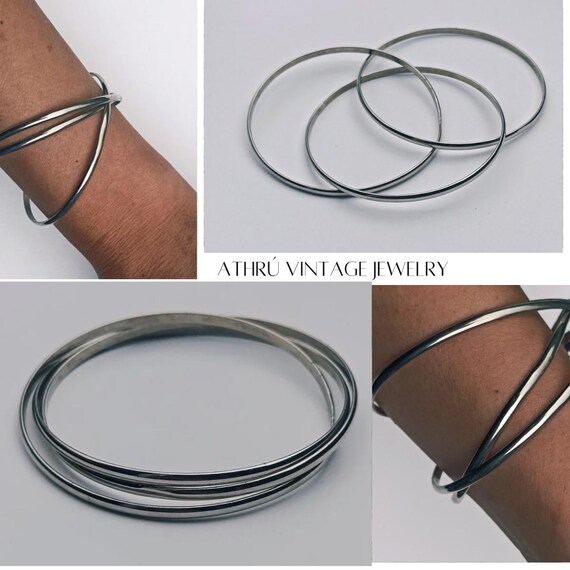 vintage metal three interlinked minimalist bangle… - image 2