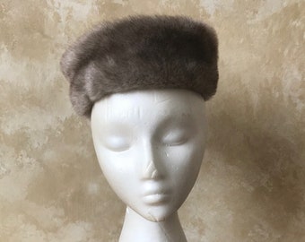 Vintage Faux Fur Cozy Winter Pill Box Style Hat Gray Tones
