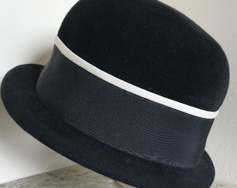 Vintage Ladies Arlington Hat Black Velvet With Veil Bow on 