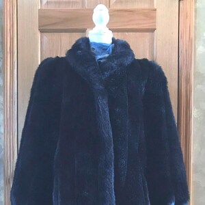 Vintage 1980s Black Faux Fur Coat/ Jacket by Jordashe Size 16