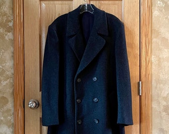 Vintage 70s L. Strauss Black Double Breasted Overcoat Polo Coat 38
