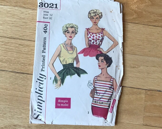 Vintage 1950s/1960s Simplicity Printed Sewing Pattern Misses Tank Top ...