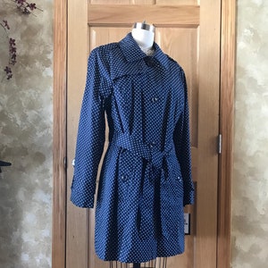 Chic Fun Navy with White Polk Dots NOS London Fog Short Lined Rain / Trench Coat with Tags
