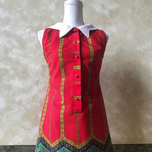 Vintage 1960s Abstract Psychedelic Floral Mod Mini Dress With Button Up The Front