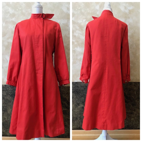 Gorgeous Vintage 1960s / 1970s Vibrant Reddish Orange Long Trench Coat from Mainstreet by Tom Fallon