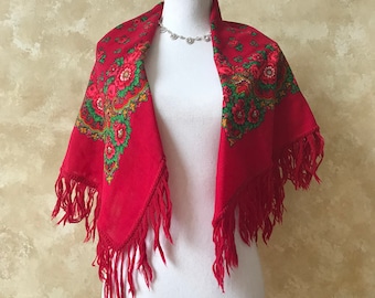 Red Floral Scarf Shawl: Vibrant Design by Rowe