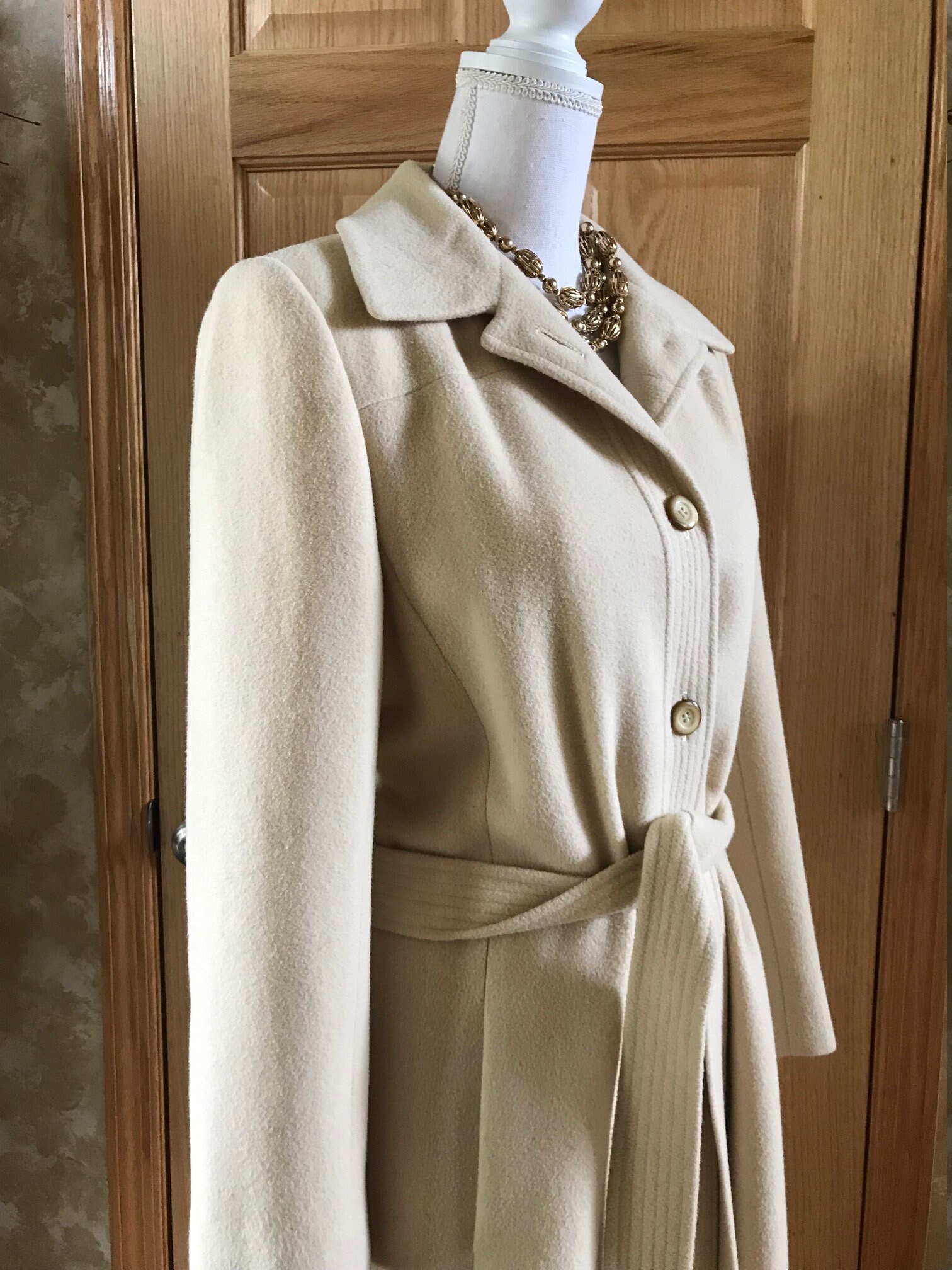 Vintage Denise Originals Cashmere Trench Coat: Creamy Ivory Long