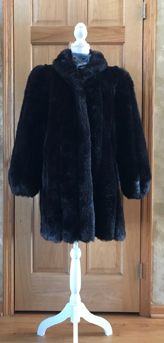 Vintage 1980s Black Faux Fur Coat Jacket by Jordashe Size 16 Etsy