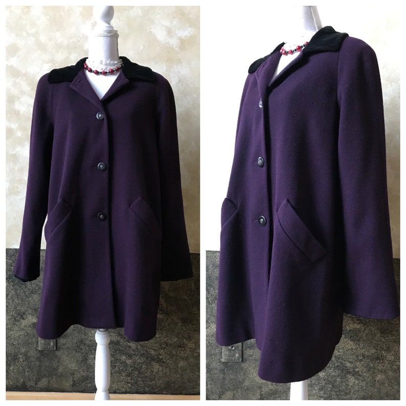 Deep Plum With Black Velvet Collar Swing Coat
