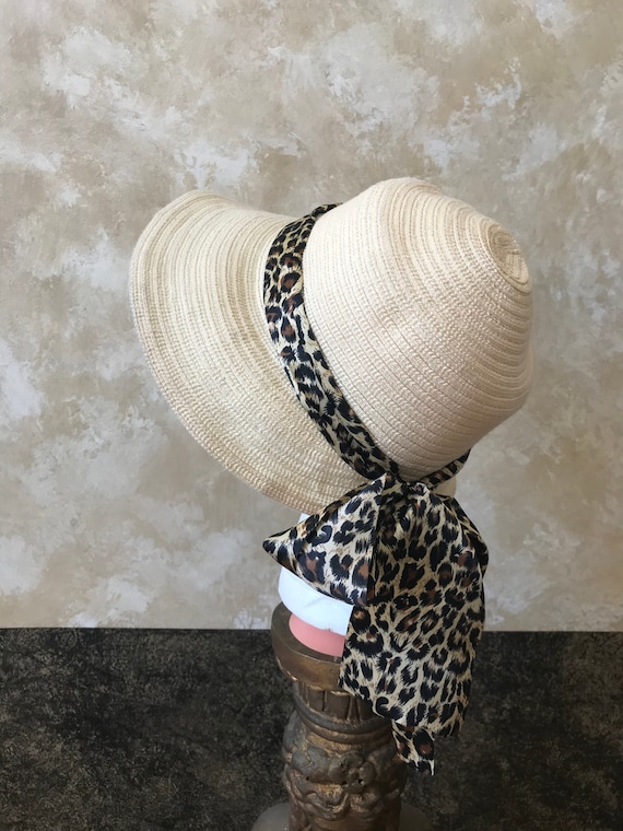 Vintage 1980s leopard print straw hat Vintage Leopard Print Straw Formal Hat - Etsy main image 2