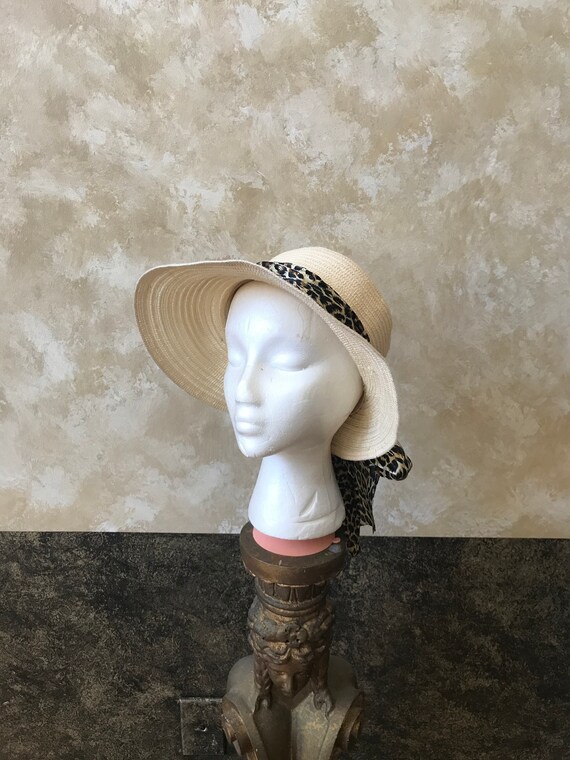 Vintage 1980s leopard print straw hat Vintage Leopard Print Straw Formal Hat - Etsy main image 4