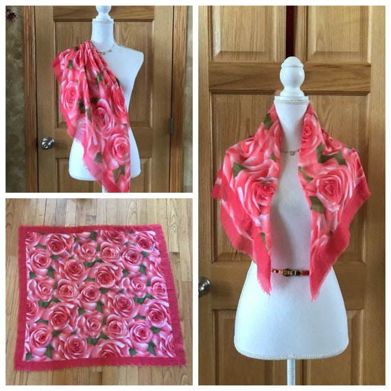 Beautiful Vibrant Pink Floral Scarf - image 2