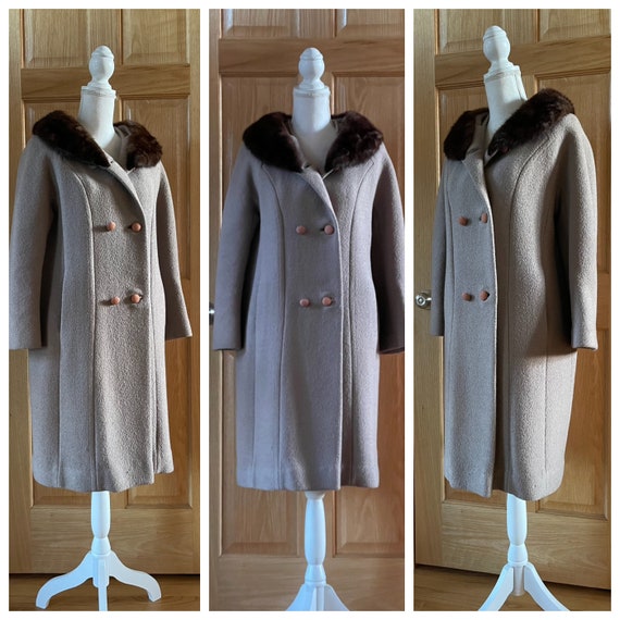 Vintage 1950s/60s  Beige / Taupe wool coat with F… - image 1