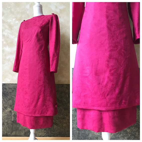 Vintage 1980s Fuchsia Brocade Tunic / Dress By Bi… - image 5