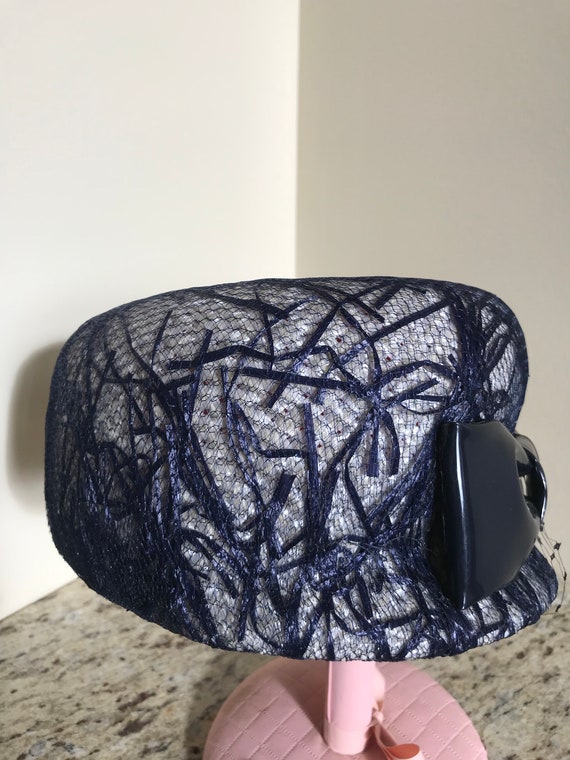 Vintage 1940s / 1950's / 1960s Navy Blue Mesh Net… - image 7