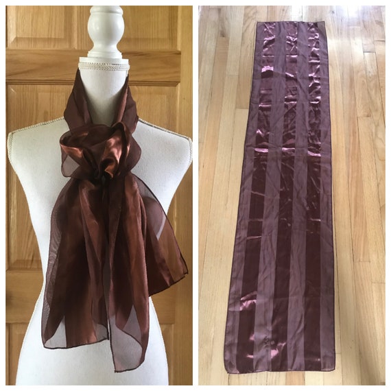 Mocha Coffee Brown Semi Sheer Striped Scarf - image 2