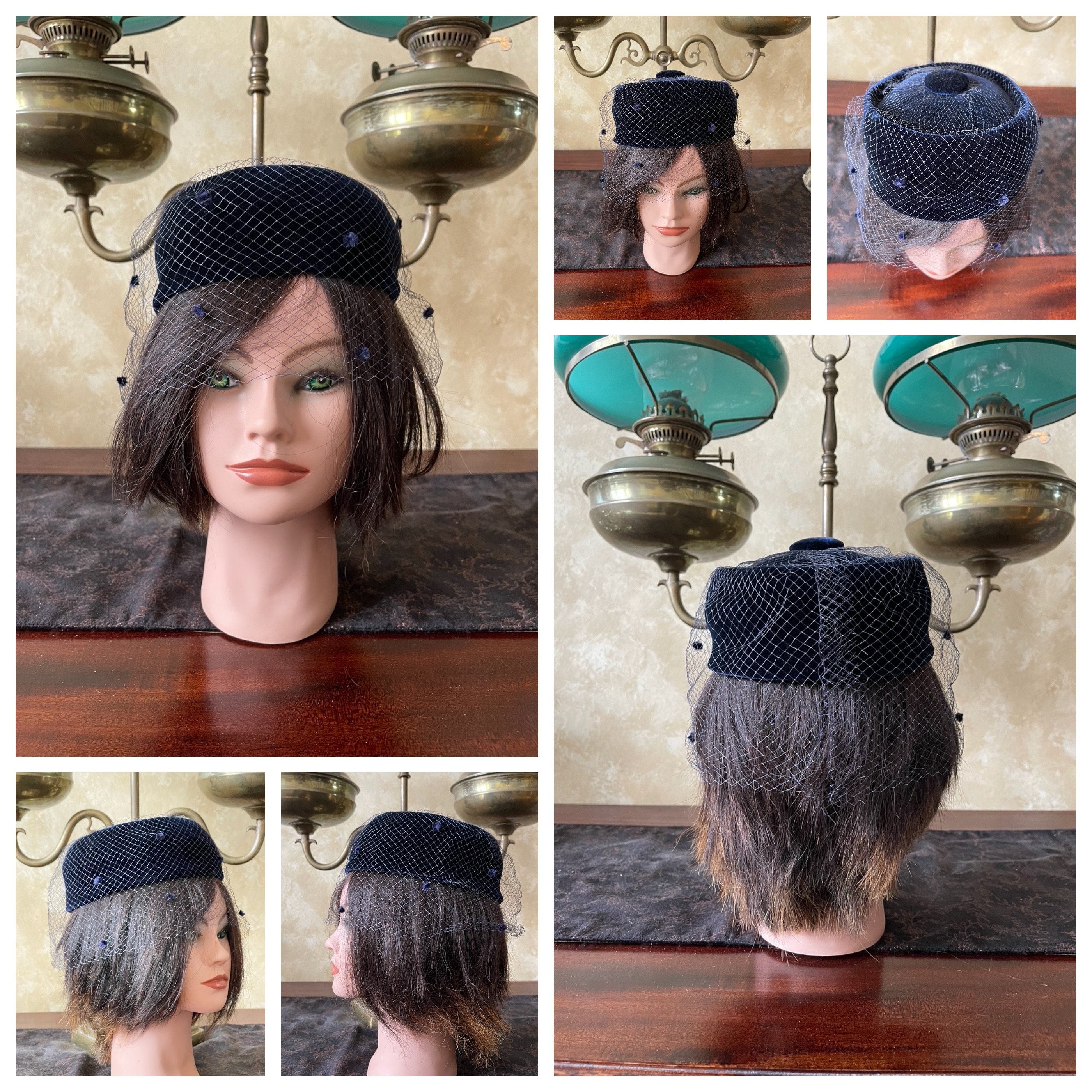 Vintage Blue Velvet Open Pillbox Fascinator Hat w Netting Vintage 1950s Blue Velvet Pillbox Hat With Netting Veil - Etsy main image 4