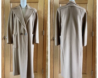 Beautiful Vintage 1980's Long Caramel Camel Tan Double Breasted Wool Coat by Bill Blass from Dayton's Oval Room