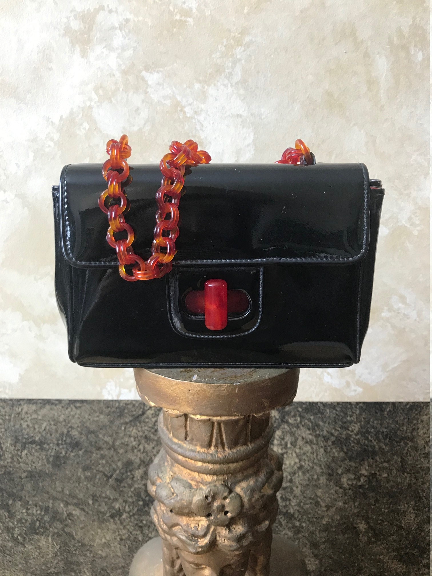 Vintage Black and Red With Lucite Purse 