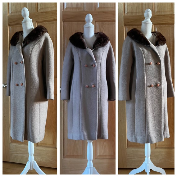 Vintage 1950s/60s  Beige / Taupe wool coat with F… - image 5