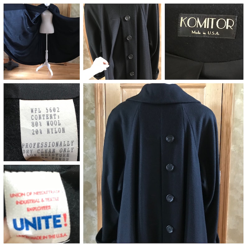 Stunning Vintage Long Wool Pea Coat Princess Long Swing Coat by Komitor