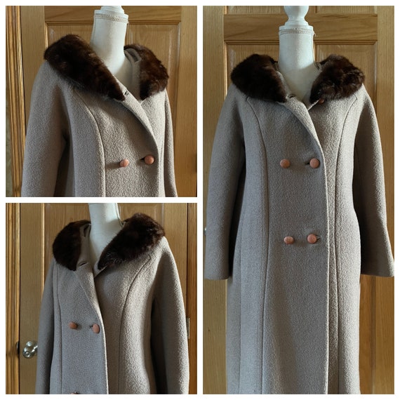 Vintage 1950s/60s  Beige / Taupe wool coat with F… - image 7