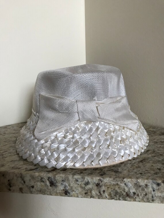 Vintage 1950s / 1960's White / Cream Fedora Hat w… - image 7