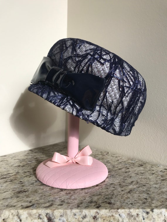 Vintage 1940s / 1950's / 1960s Navy Blue Mesh Net… - image 3